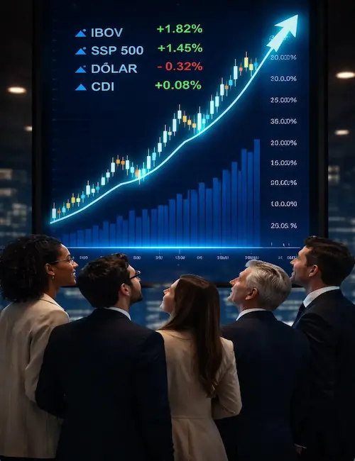 pessoas acompanhando gráfico de investimentos