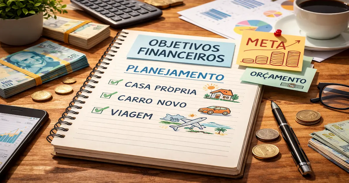 Pessoa planejando metas financeiras e objetivos de investimento