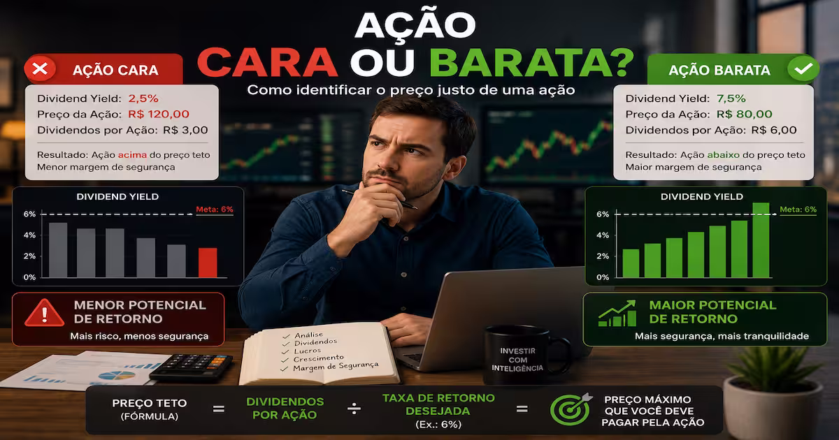 Como Saber se uma Ação Está Cara ou Barata? 1 Investidor analisando se uma ação está cara ou barata usando gráficos financeiros