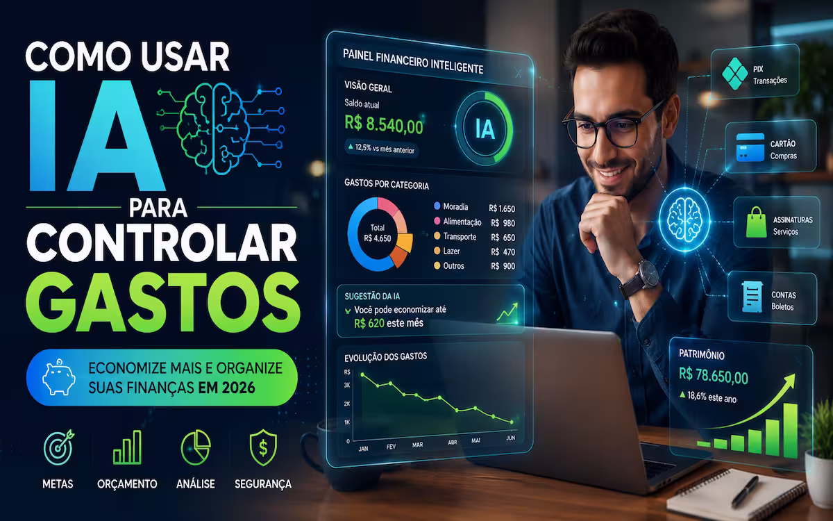 Pessoa utilizando inteligência artificial para controlar gastos, organizar orçamento e economizar dinheiro