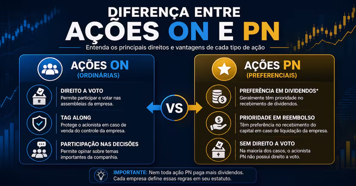 Diferença entre ações ON e PN na Bolsa de Valores brasileira