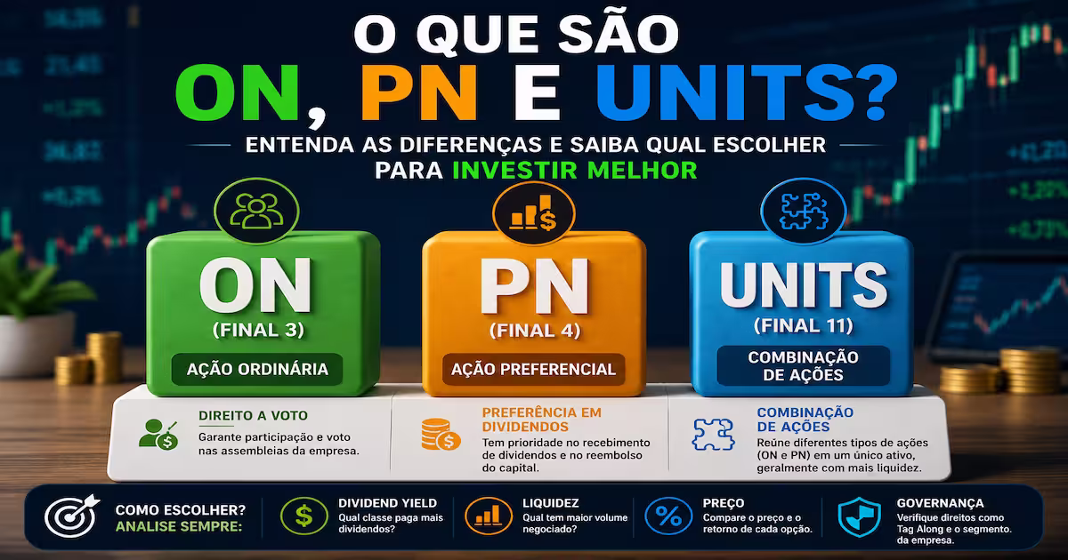 Diferença  das  ações ON, PN e UNITS entenda as diferenças e qual escolher